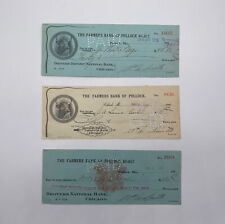 Lot Of 3 Antique Bank Checks 1909 1913 1918 Farmers Bank Of Pollock Chicago picture