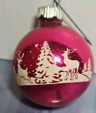 Vintage Shiny Brite Deer In Snow Stencil Mercury Glass Christmas Ornament Mini picture