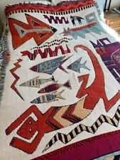 Vintage Laurel Burch Fringed Tapestry Throw Blanket Santa Fe Desert Life 4' x 6' picture