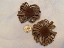 Very Vintage Lot of 2 BEIGE VELVET Flower-Look Trims w/ Beaded Look Outer Edges picture