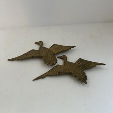Set of 2 Brass Wall Hanging Flying Mallard Ducks 7 3/4” And 7” Wing Span picture