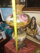 Huge Victorian Gone With the Wind Hurricane Amber Double Globe Rose Parlor Lamp picture