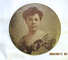 Antique Victorian Mourning Tin Photo Badge Beautiful Victorian Lady 6