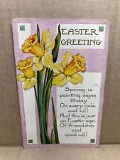 Easter Greetings, Yellow Daffodil trumpet-shaped flowers, Vintage Postcard picture
