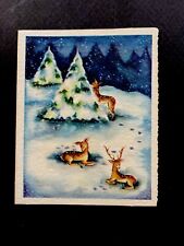 VTG  Unused Xmas Greeting Card Three Lovely Deer On A Snow Covered Mountain Top picture