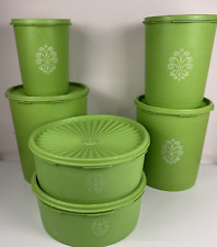 LOt of 6 Vintage Apple Green Tupperware Canisters Containers 1970's Nests picture