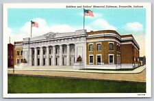 Evansville Indiana~Soldiers & Sailors' Memorial Coliseum~Vintage Linen Postcard picture