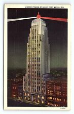 Lincoln Tower By Night Fort Wayne Indiana Vintage Postcard picture