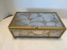 Antique Verre Eglomise  Glass gold veined Mirror Art box tin base 10.5”W 1940s picture