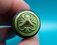 Vintage Larger Glass & Wood Fancy Tri Design Sealing Wax Seal Stamp picture