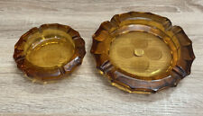 Vintage Fostoria Ashtrays Heavy Amber Glass 4 Coin Cigarette Cigar Set Of Two picture