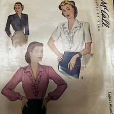 Vintage 1940s McCalls 5910 Collared Ruffle Blouses Top Sewing Pattern 20 M/L CUT picture