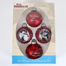 Enesco It's A Wonderful Life 4 Red Glass Ball Ornaments George & Mary Photos picture