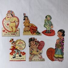 Vtg 1940s Valentine Cards Lot (6) Girls Folding Folded Kitschy Native American picture
