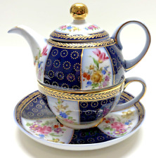 Vintage Lillian Vernon Porcelain Teapot, Teacup and Saucer Hand Painted picture