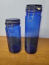 Vintage Wire Bail Cobalt Blue Glass Spaghetti Pasta Jars Canisters 13
