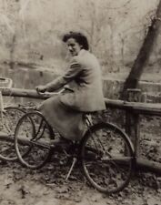 Vtg Photo Philadelphia , PA Woman on Bicycle Girl in Park Woods B&W Old Snapshot picture