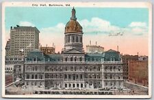 Vintage Postcard 1924 City Hall Baltimore MD Historic Architecture Horse Carria picture