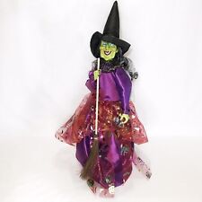 NWT HANNA'S HANDIWORKS Witch With Broom Figure 18.5” Purple Green picture