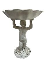 Cherub Angel holding Shell Dish Overhead Candy Dish Italy Ceramic White flowers picture