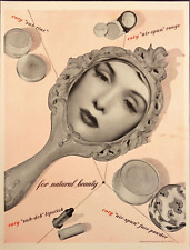 1942 Coty Makeup Woman in Mirror  Lipstick Face Powder Rouge Sub-Tint Print Ad picture