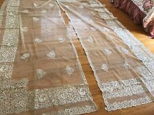 2 Antique French Tambour Lace Curtain Panels Cotton Netted 1920 46.5 x 117” VGC picture