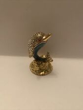 Bejeweled Enameled Animal Trinket Box/Figurine W/Bling-Teal Blue Dolphin picture