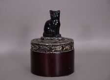 Sajen 925 Sterling Silver Obsidian Black Cat Trinket Jewelry Box picture