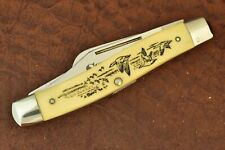 SCHRADE MADE IN USA SCRIMSHAW GEESE OR DUCKS STOCKMAN KNIFE 505SC NICE  (15929) picture