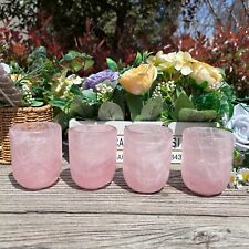 Natural Rose Quartz Cup Pink Crystal Tumbler Healing Energy Hand Polished picture