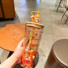 NEW Starbucks Autumn fox Cute Rabbit Maple Leaf Cup Tumbler Straw Double Glass  picture