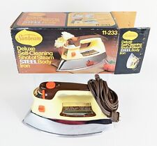 NEW Vintage 1981 Sunbeam Electric Steel Iron 11233 Almond W/ Brown DEADSTOCK picture