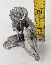 Vintage Pewter Hudson Wilson Owl w/Small Bird Figurine Detailed Miniature picture