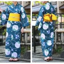 Japanese Womens' Yukata Obi Footwear 3pcs Set Blue Green Summer Kimono Pre picture