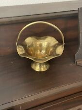 Vintage Small Ruffled Brass Basket With Handle picture