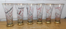 6 vintage Gold Trimmed Pilsner Beer Glasses international world toasts Prost picture