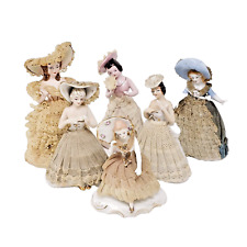 Vintage Lot of 6 Dresden Style Porcelain with Lace Lady Figurines picture