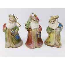 Pottery Santa Claus Christmas Ornament Bell Saint Nick North Pole Lot of 3 picture