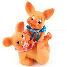 Pigs Figurines Playful  Pink & Blue Plaid Scarves Couple Vintage Retired picture