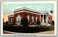 Postcard Waltham Public Library, Waltham, Massachusetts c1921 US Flag C4 picture