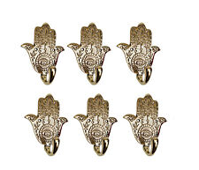 Brass Hamsa Hand Lot of 6 Pcs Wall Hooks Hamsa Decorative Key Hanger picture