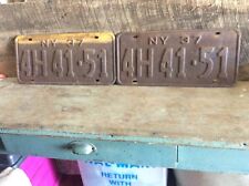 Antique Pair Of Matching NY License Plates, Rustic Non Refurbished 1937 4H 41 51 picture