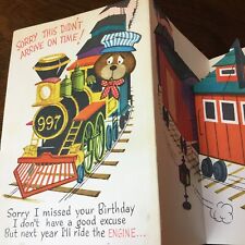 VTG Greeting Card Old train Fold out Caboose engineer picture
