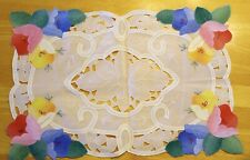 Off White Cut Work Doily Sheer Tulips Embroidery Applique Flower Placemat Spring picture