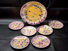 Vintage African Art HANDMADE & HAND PAINTED Colorful Platter & Plate Set Of 7 picture