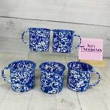 Crow Canyon BLUE WHITE MARBLE  SPLATTER Speckled Enamelware 12oz Mugs Cups Set 5 picture