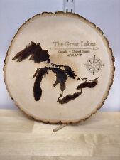 Beautiful 3D Topographical Map of The Great Lakes on Log Cut Wood picture