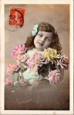 RPPC Pastel Tint Young Girl  Pearls Bow Hair Flowers Studio Pose P.U.1910 (N111) picture