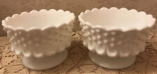 ANTIQUE FENTON FOOTED MILK GLASS PAIR HOBNAIL CANDLEHOLDERS 4” x 2 1/2” CHIP picture