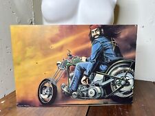 DAVID MANN EASY RIDERS MOTORCYCLE PRINT HERE COMES SANTA 1978 HARLEY DAVIDSON picture